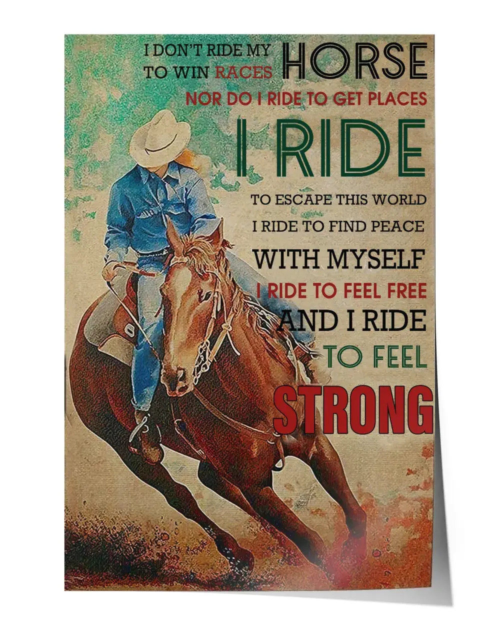 I don't ride my to win races Horse Wall Decor Artwork Print Poster Wall Art Print Home Decor Vintage - Satin Portrait Poster