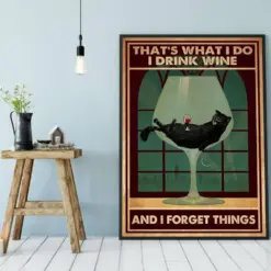 Canvas Prints Gift For Cat Lovers That'S What I Do I Drink Wine And I Forget Things Christmas Gift Vintage Home Wall Decor Canvas