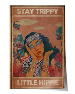 Stay trippy little hippie Wall Decor Artwork Print Poster Wall Art Print Home Decor Vintage - Satin Portrait Poster