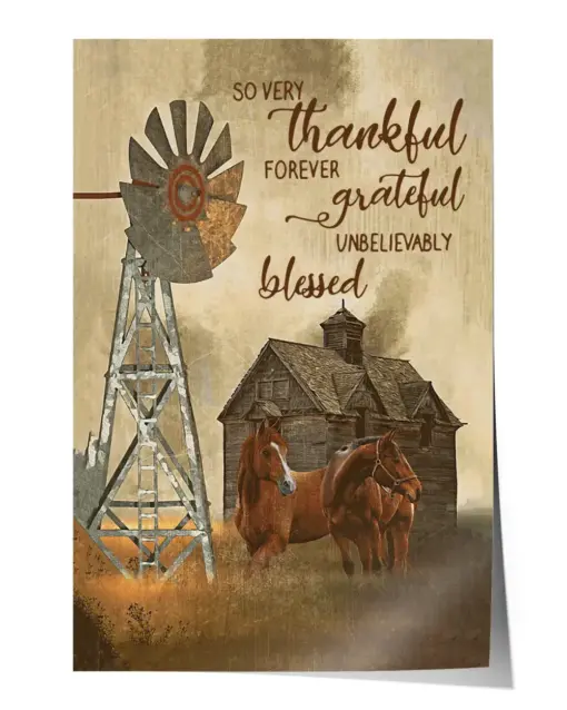 So Very Thankful Forever Grateful Unbelievably Blessed Wall Decor Artwork Print Poster Wall Art Print Home Decor Vintage - Satin Portrait Poster