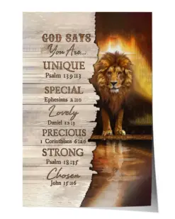 God Believer Lion God Says You Are Unique Special Lovely Precious Strong Chosen - Satin Portrait Poster