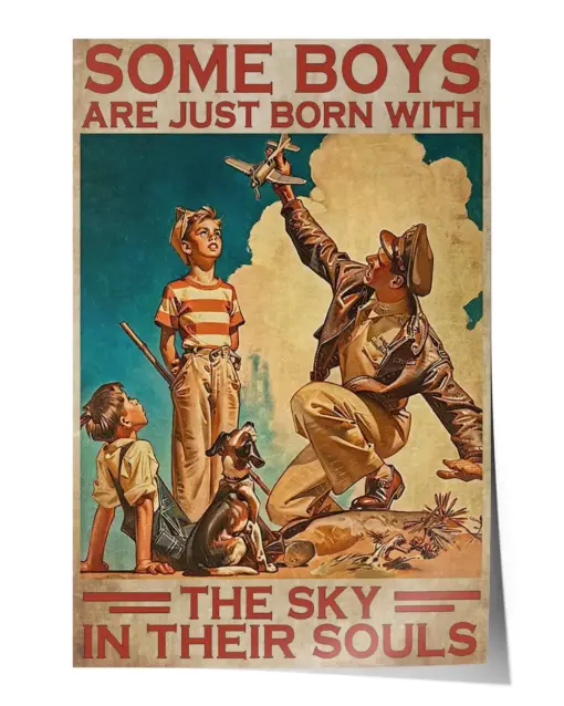 Some boys are just born with the sky in their souls Wall Decor Artwork Print Poster Wall Art Print Home Decor Vintage - Satin Portrait Poster