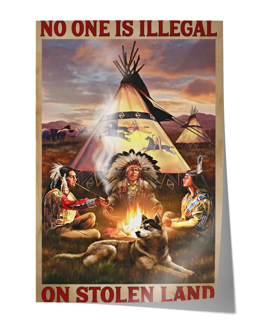 No one is illegal on stolen land Wall Decor Artwork Print Poster Wall Art Print Home Decor Vintage - Satin Portrait Poster