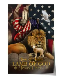 Lion of Judah Lamb Of God Jesus Christ - Satin Portrait Poster