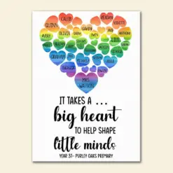 A Big Heart To Help Shape Little Minds - Custom Teacher's Little Heart Digital File - Colorful Heart - Poster & Canvas