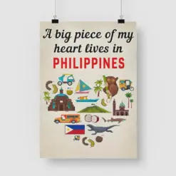 A Big Piece Of My Heart Lives In Philippines Poster Vintage Room Home Decor Wall Art Gifts Idea