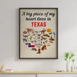 A Big Piece Of My Heart Lives In Texas Canvas Prints Vintage Wall Art Gifts Vintage Home Wall Decor Canvas