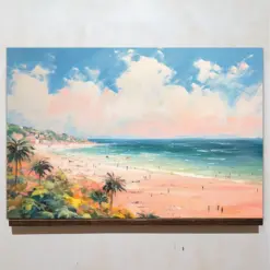 Aerial Beach Wall Art Abstract Pastel Beach Scene Watercolor Oil Painting Canvas Print Beautiful Animalistic Coastal Decor For Bedroom