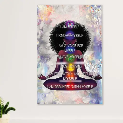 African American Afro Canvas Wall Art Prints | Yoga Girl I Am Myself | Gift For Black Girl