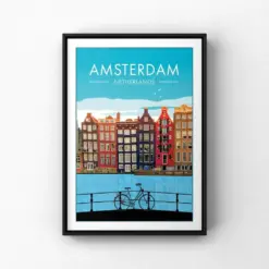 Amsterdam Travel Poster Netherlands Poster Holland Print Unique Wall Art Vintage Travel Minimalist Home Decor City Landmark Prints