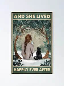 And She Lived Happily Ever After Girl And Black Cat Poster, Canvas