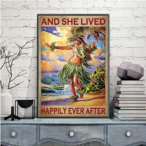 And She Lived Happily Ever After Hawaii Girl Vintage Poster