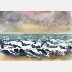 Angry Beach Art Print Art Print By Tony Mcgee Beach Watercolor Print Stormy Sea Watercolor Delaware Coastal Art Atlantic Coast Art