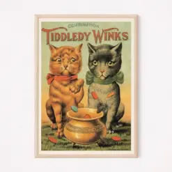 Antique Cat Poster Riddled Winks Cat Print Cat Lover Poster Vet's Wall Art Cat Lady Poster Children's Game Ribs Size Home Decor