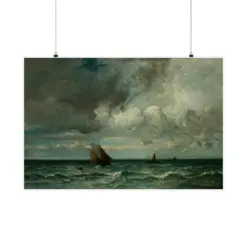 Antique Oil Painting Boats Fleeing The Storm Dark Tones Ocean Scenes Perfect Beach House Or Cottage Decor Vintage Art