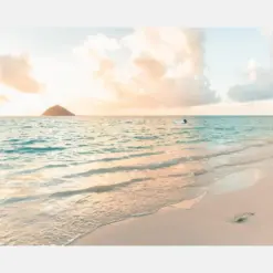 Aqua And Peach Beach Seascape Sunrise Photography Hawaii Art Calming Print Beach Bathroom Decor Soothing Beach Scene Dreamy Art Print