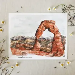 Arches National Park Print Watercolor Painting Nature Gallery Wall Art Mob Utah Delicate Arch Desert Mountains Adventure Baby Boy Nursery