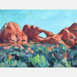 Arches Vista Utah Original Painting National Park 12 I Acrylic On Canvas Impressionist Landscape Red Rocks Blue Sky Real Art