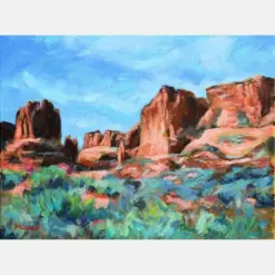 Arches Vista Utah Original Painting National Park 12 I Impressionist Landscape Red Rocks Blue Sky Western Real Art Canvas