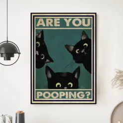 Are You Pooping Black Cat Poster Toilet Decor Funny Kitty Cat Bathroom Poster Cats Lover Gift Funny Black Cat Restroom Wall Art