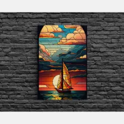 Art Deco Wall Art Sailboat And Sunset Framed Canvas Print Art Deco / Mom Wall Art Stained Glass Reflections