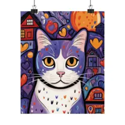 Art Purple Cat Matte Vertical Posters , Cat Art Cat Decor Cat Art Cat Poster Modern Cat Poster