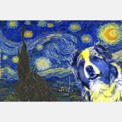 Australian Shepherds Dog Van Gogh Style Starry Night