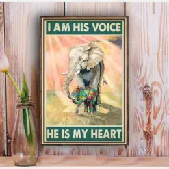 Autism Elephants I’m His Voice He Is My Heart Autism Awareness Poster, Canvas