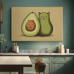 Avocados Funny Cat Avocado Wall Art Canvas Print Avocado Cats Playful Cute Cat Lover Gift | Cat Mom Dad Gift Kitchen Wall Art Display