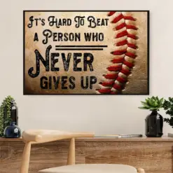 Baseball Canvas Wall Art Prints | Beat A Person Who Never Gives Up | Home Décor Gift For Baseball Players