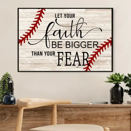 Baseball Poster Wall Art Prints | Faith Bigger Than Fear | Gift For Baseball Players