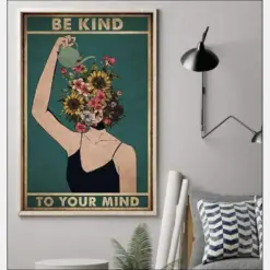 Be Kind To Your Mind Hippie Girl Vintage Hippie Poster, Canvas