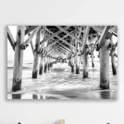 Beach Wall Art Ocean Pier Canvas | Many Sizes | Coastal Print Beach Cottage Art Nautical Decor Fishing Pier Art Blue Wall Art