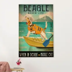 Beagle Dog Canvas Wall Art | Beagle Beach Life | Gift For Pocket Beagle Puppies Lover