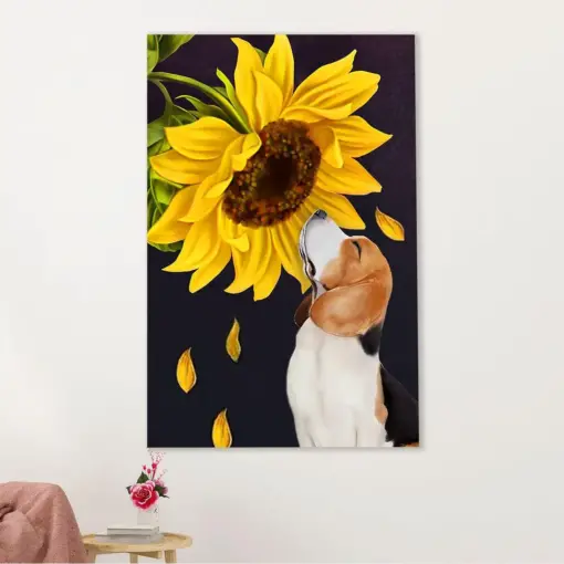 Beagle Dog Canvas Wall Art | Dog Sunflower | Gift For Pocket Beagle Puppies Lover