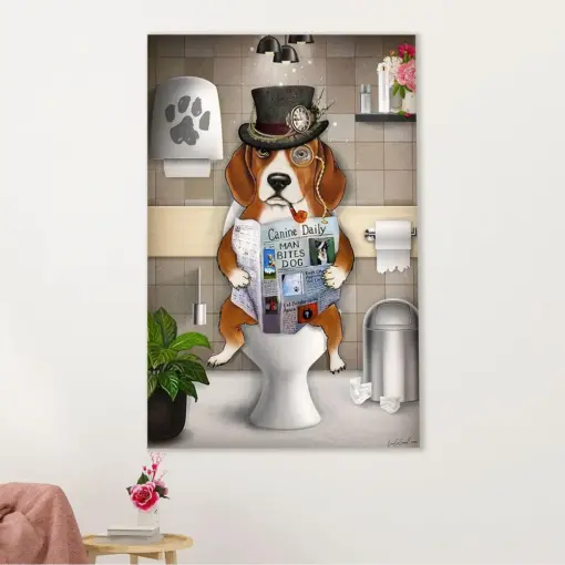 Beagle Dog Canvas Wall Art | Funny Dog In Toilet | Gift For Pocket Beagle Puppies Lover