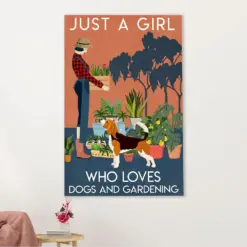 Beagle Dog Canvas Wall Art | Girl Loves Dogs & Gardening | Gift For Pocket Beagle Puppies Lover