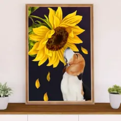 Beagle Dog Poster | Dog Sunflower | Wall Art Gift For Pocket Beagle Puppies Lover