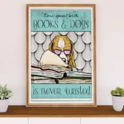 Beagle Dog Poster | Loves Books & Dogs | Wall Art Gift For Pocket Beagle Puppies Lover