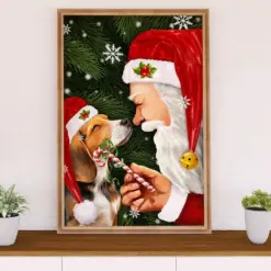 Beagle Dog Poster | Santa Claus Christmas Beagle | Wall Art Gift For Pocket Beagle Puppies Lover