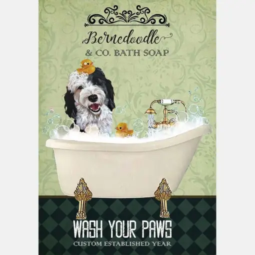 Bernedoodle Dog In Bathtub Bath Soap Established Wash Your Paws