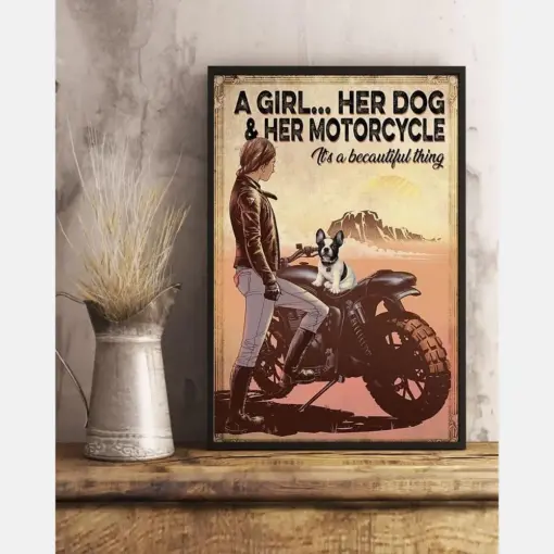 Biker Boston Terrier Dog Poster - Gifts For Dog Lover | Puppies Home Room Wall
