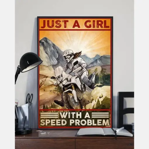 Biker Motorbike Canvas Prints Just A Girl With A Speed Problem Vintage Wall Art Gifts Vintage Home Wall Decor Canvas