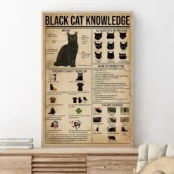 Black Cat Knowledge Poster Vintage Cat Knowledge Poster Black Cat Art Print Black Cat Lover Home Decor Wall Decor