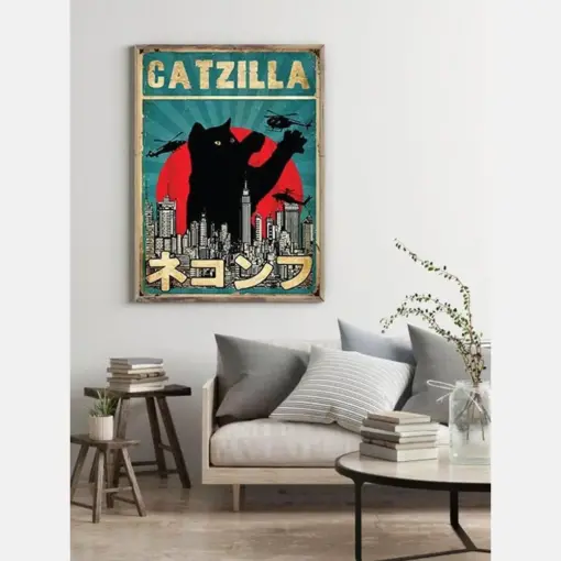 Black Cat Poster-Catzilla, Japanese Cat Poster, Cat Lover Gift, Japanese Art, Japan Poster, Vintage Cat Poster, Best Gift Ever