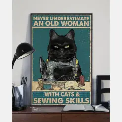 Black Cat Sewing Canvas Prints - Woman Black Cat Vintage Wall Art Home Decor Gifts