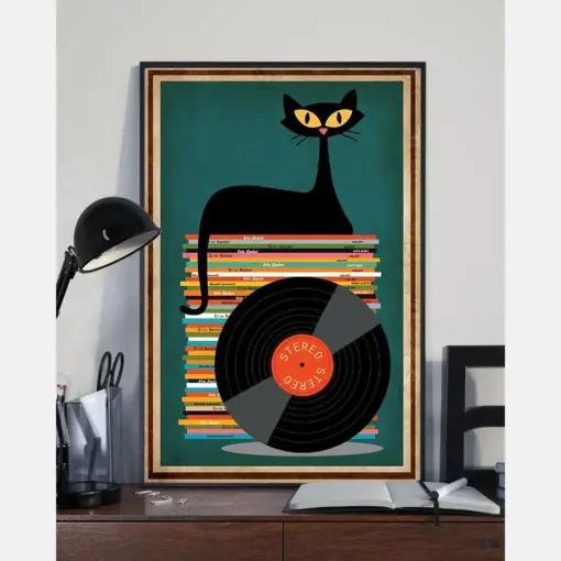 Black Cat Vinyl Record Cd Canvas Prints Vintage Wall Art Gifts Vintage Home Wall Decor Canvas