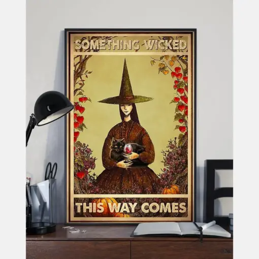 Black Cat Wine Poster Something Wicked This Way Comes Vintage Room Home Decor Wall Art Gifts Idea