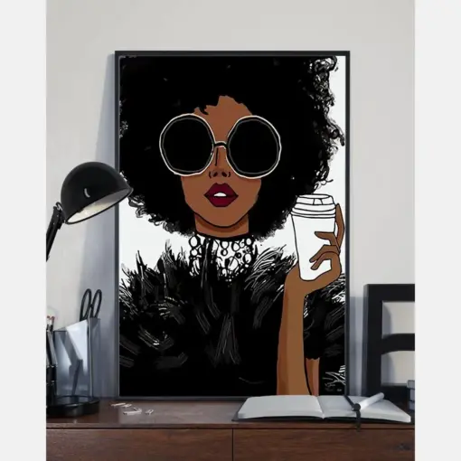 Black Girl Afro Women Coffee Loves Canvas Prints Vintage Wall Art Gifts Vintage Home Wall Decor Canvas