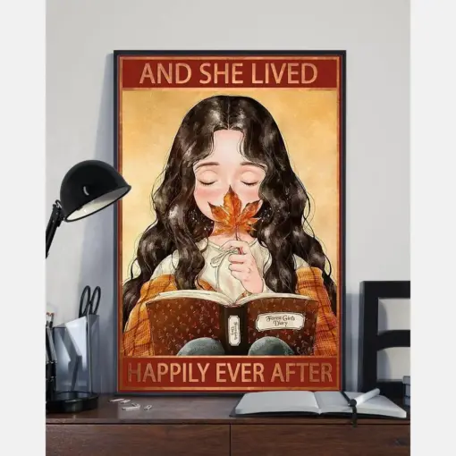 Book Autumn Loves Canvas Prints And She Lived Happily Ever After Vintage Wall Art Gifts Vintage Home Wall Decor Canvas